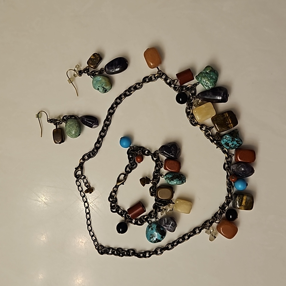 Necklace,  bracelet and earrings,  stones, rocks, pebbles